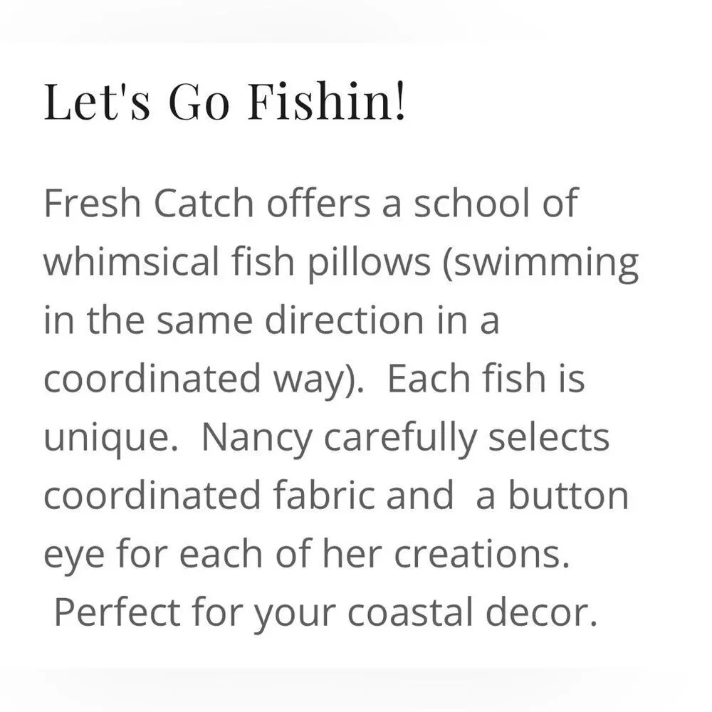 Fresh Catch Blue Striped Handcrafted Nautical Coastal Cottage Fish Accent Pillow